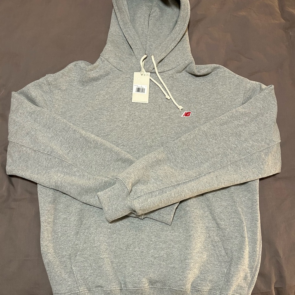 New Balance Gray Pullover Hoodie with Small Red NB Logo